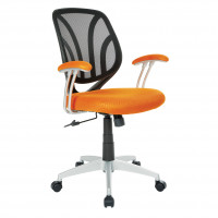 OSP Home Furnishings EMH69203S-18 Screen Back Chair with Orange Mesh Fabric and Silver Coated Arms and Base
